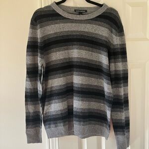 NWT Autumn Cashmere Gray & Black Striped Merino Wool Crew Neck Sweater Medium